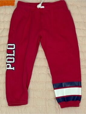 Polo by Ralph Lauren Red Kids Joggers with Stripe Cuff